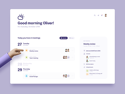 Dashboard Meeting calendar calendar app calendar design calendar ui clean clean ui dasboard dashboard design dashboard ui design list meeting redesign redesigned saas schedule ui ui design ux weather