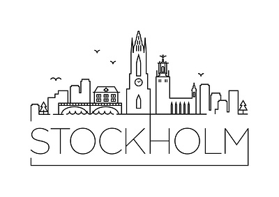 Stockholm Minimal Skyline branding building city design flat icon illustration line linear logo minimal stockholm sweden vector