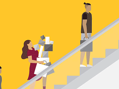 Why buying things makes us feel better animation arizona state university asu asu now bag bags consumer consumption escalator flat gold hero image mall maroon research shop shopping
