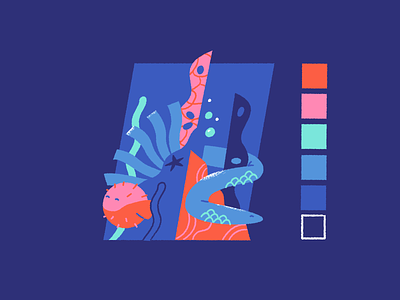 "Under water" styleframe blowfish blue colors design fish illustration plants sea snake starfish styleframe water