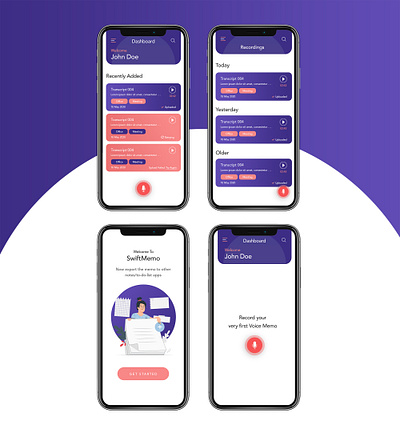 Voice Memo App app design note notepad notes notes app ui ux voice voice memo app voice memo app