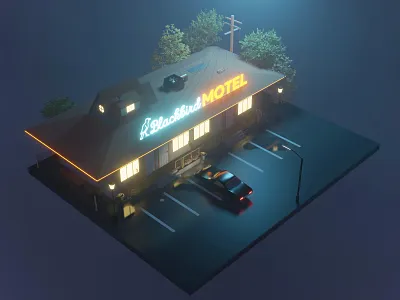 Motel 3d 3d illustration blender blender 3d car illustraion motel neon night