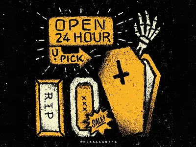 24. Coffin ⚰️- Moral Laurel's Inktober coffin coffin illustration dead digital illustration halloween halloween inktober inktober inktober2020 ipadpro ipadprocreate moral laurel inktober mustard yellow neon sign r.i.p rip skeleton skeleton hand spooky vampire coffin