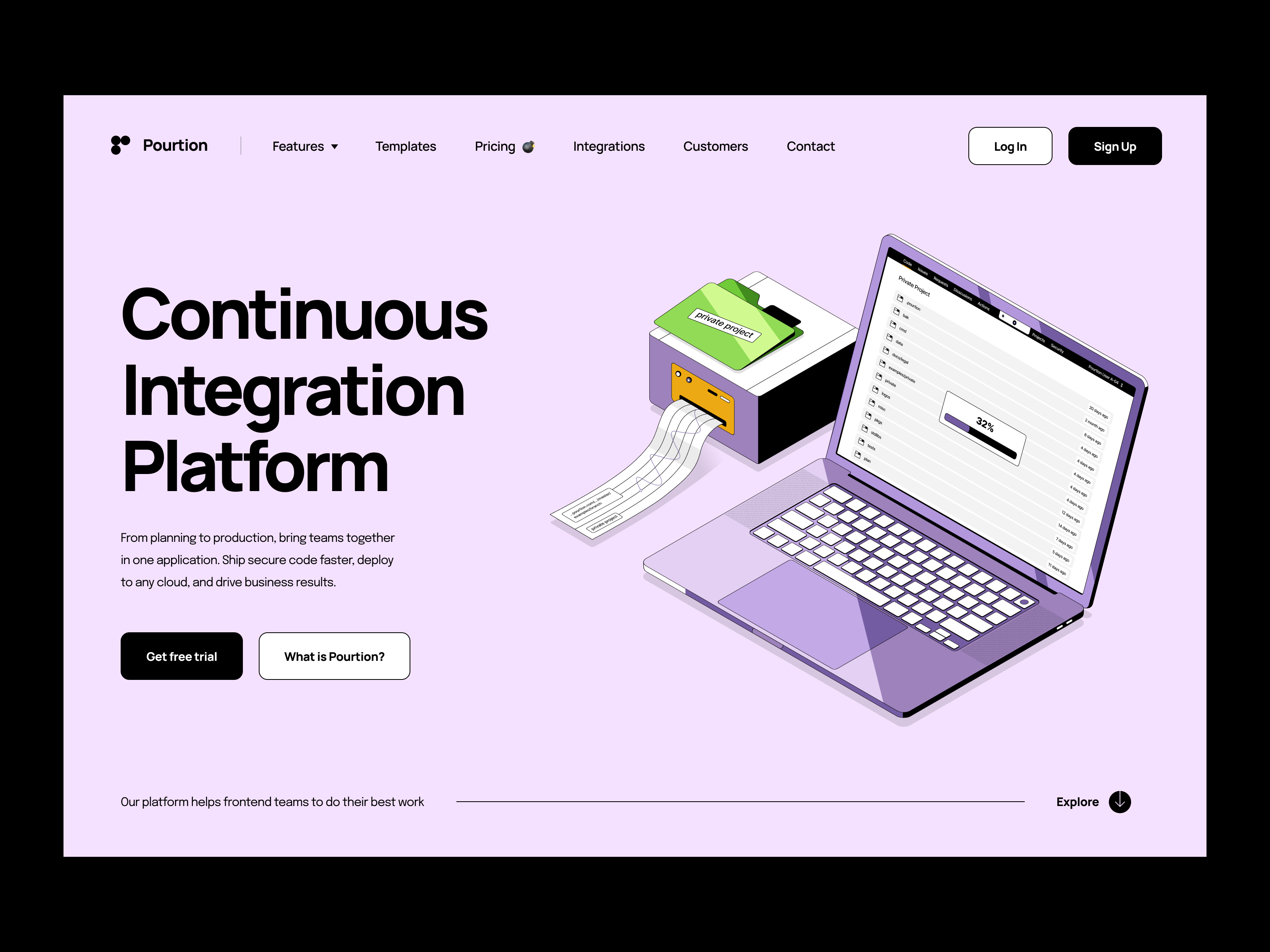 pourtion: web design, illustration, product page, hero, identity branding data database db deploy dev development devtools fintech hero section identity landing page network platform saas ship web web design web3 webdesign