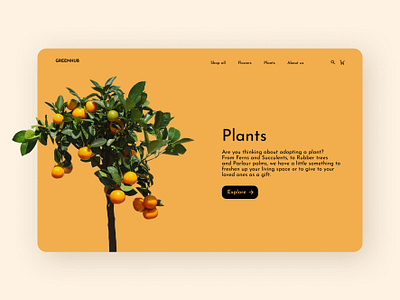 Plants boutique website concept boutique cart category desktop design e shop ecommerce design figma flowers minimal online shop orange plant search bar top navigation web design