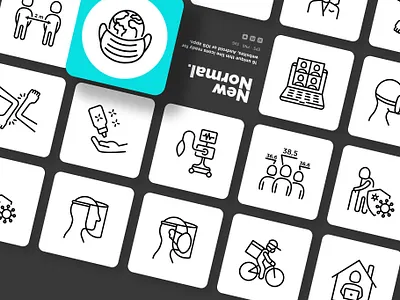 New Normal | 16 Thin Line Icons Set elbow greeting healthcare icon icu man medical new normal online meeting oxygen mask protection sanitizer set social distancing surgical mask temperature thermal camera thermal scanner thermographic thin ventilator