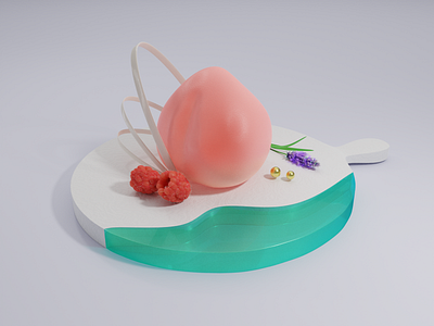 Peach Cake 🍰🍑 (Re-up) 3d 3d blender 3d illustration app blender cakes design dessert booking app desserts graphic design illustration mobile peach cake raspberries resin plate ui ui design