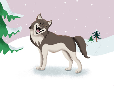 Cheeky Wolf footprints howl illustration snow trees wildlife winter wolf wolves