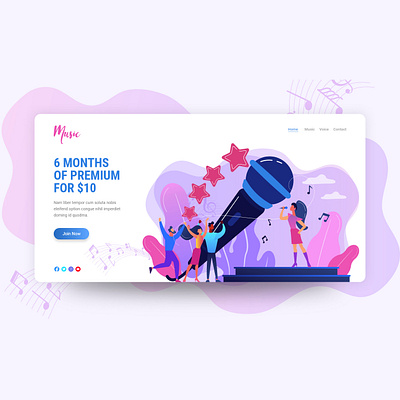 Music landing page app blue color branding creative desigm music responsive template ui ux web website