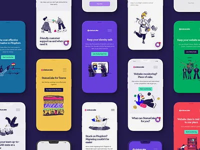 Statuscake illustration website suite animals cake character colour doberman dog eagle flowy giraffe hand drawn ice cream illustration noahs ark organic procreate simple website monitoring whimsical