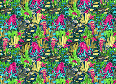 Undersea Neon Pattern color colorful illustration pattern patterns sea surface pattern textile undersea