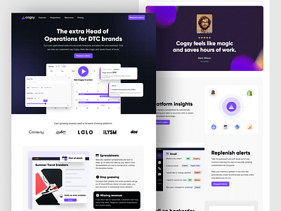 cogsy saas landing page analytics application calendar dashboard design ecommerce illustration insights landing page platform product saas spreadsheets tool ui webflow webpage website