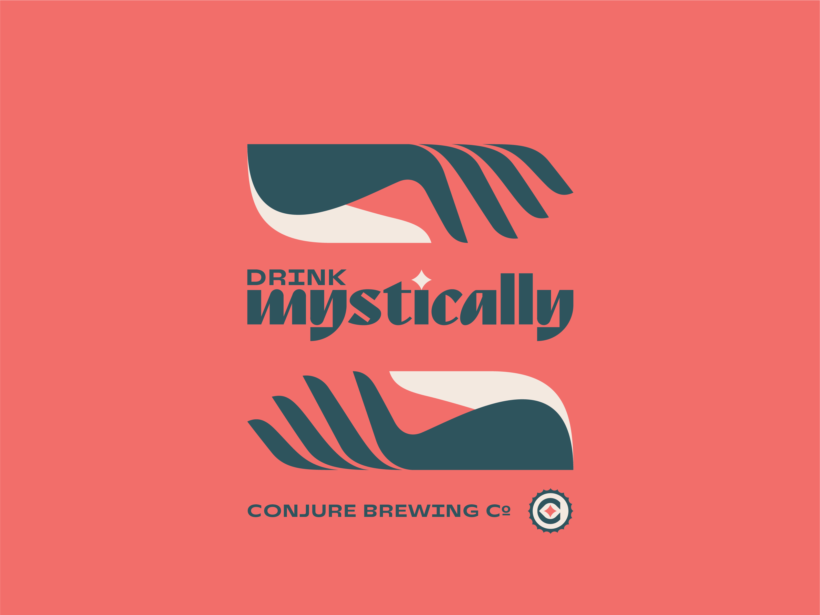 Conjure 06 badge beer branding brewery craft custom type fingers geometric gray green hands lockup logo magic monogram red star tan type typography