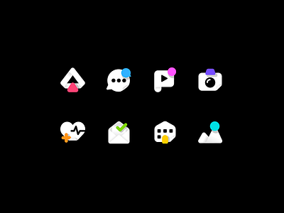 Dark Mode Icon Exploration app app icon camera chat dark dashboard design drive email gradient health home icon icon set iconography illustration image play ui vector