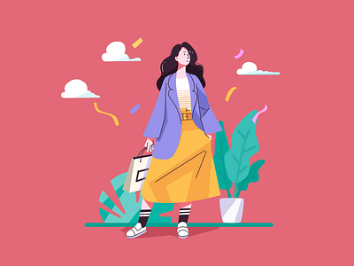 Shopping app cool design environmental fashion girl illustration leaf logo protect red shopping trees ui ux