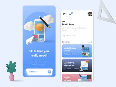 E-Learning App 3d app clean design education elearning icons kids learning platform online course ui user experience ux