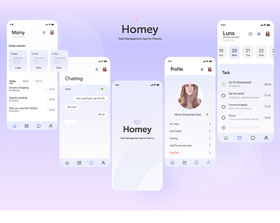 Homey - Task Management App for parents app design chatting app dailyui design designathon figma homepage landingpage management app parental parenthood parents prototype task management ui ui ux ui design uidesign uiux ux