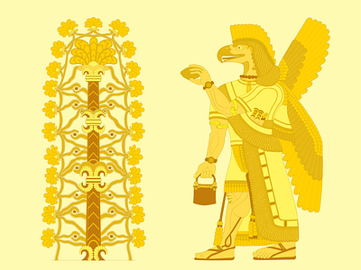 Assyrian Tree of Life and Apkallu antique apkallu artwork assyrian babylon character debut design eagle flat illustration head illustration mesopothamian mythical creature mythology vector