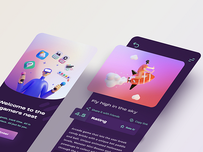 Gamers app - Dark UI 3d app dark dark app dark ui game illustrations layers transform ui