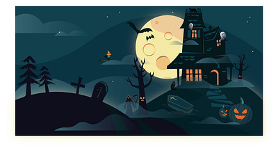 Haunted Graveyard graveyard halloween halloween scene halloween weekly haunted haunted house hauntings illustratie illustrator kids illustration moon pumpkin witch