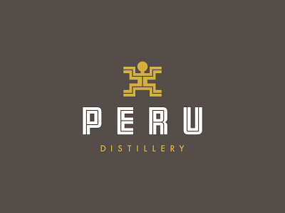 Peru Distillery Concept Logo alcohol ancient ax beer black branding gold inline logo machu picchu man mountain peru staff vector whiskey wine