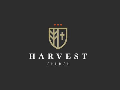 Harvest Church Concept Logo adobe illustrator badge black branding christ church design father god gold harvest jesus logo red shield wheat