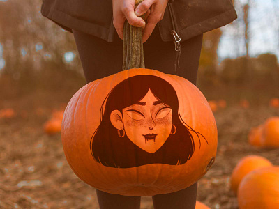 spooky season - spooky year black black hair dark design drawing dribbble dribbbleweeklywarmup face halloween halloween design illustration illustrator ink procreate pumpkin purple spooky spooky season vampire woman