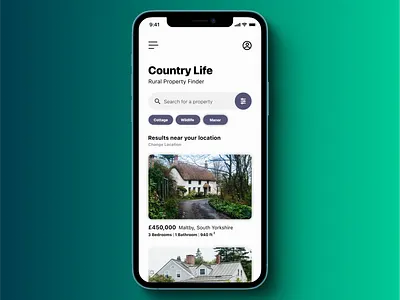 Country Life Real Estate Mockup app blue clean dashboard ecommerce flat green house ios iphone minimal mobile responsive shop simple web website