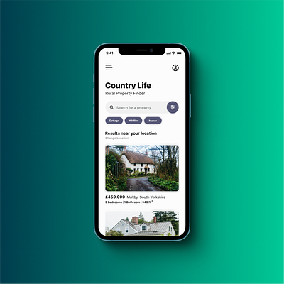 Country Life Real Estate Mockup app blue clean dashboard ecommerce flat green house ios iphone minimal mobile responsive shop simple web website