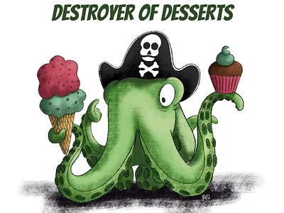 SweetTooth, Destroyer of Desserts cephalopod childrens illustration cupcake desserts ice cream illustration kidlit octopus pirate pirates procreate