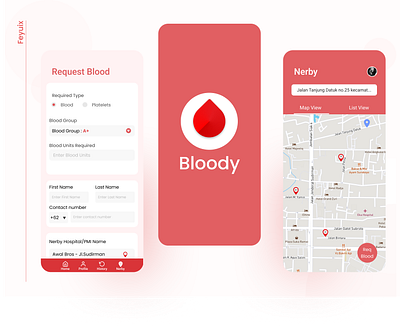 Bloddy - Blood Donor App app design blood donation design donation app donor figma form design landing page map red ui uidesign uiux ux