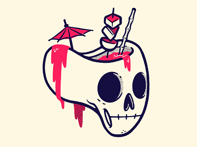 Skull Full of Drink 80s blake stevenson branding cartoon character design creepy cute halloween hipster illustration inktober jetpacks and rollerskates logo retro skeleton skull slime straw ui ux