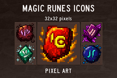 48 Magic Runes Pixel Art Icon Pack 2d fantasy game assets gamedev icon set icons indie game magic pixel art pixelart rpg runes