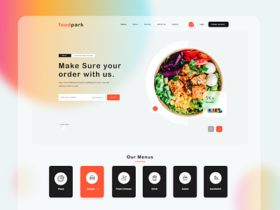 Food Park Web UI app best shot color ecommerce food food order home page landing page lunch populer shot resturant tazrin trendy uiux web web designer website design