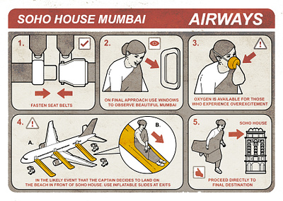 Safety Card diagram digital editorial flight folioart humour illustration infographic line son of alan travel