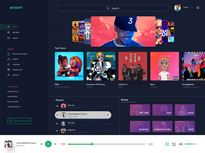 Musify music streaming service landing page branding ui ux