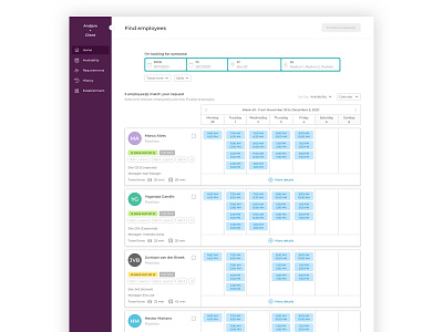 Andjaro - Find employees andjaro app calendar view design sketch ui web app