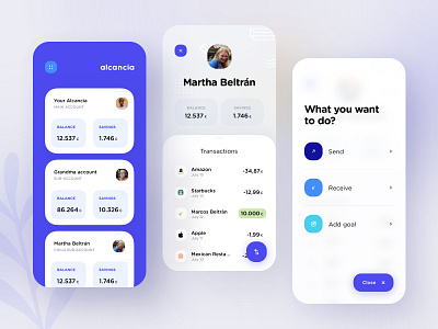 Alcancía : homepage account app app design balance bank banking blue blur dribbble dribbble best shot glass goal money pattern savings send texture transaction transfer ui