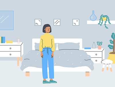 Bedroom character character design design digital illustration elearning face figmadesign flat illustration illustration illustrator interface interfacedesign plants room sketch ui