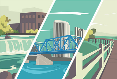 Michigan blue bridge flat grand rapids illustration illustrator landscape minimal simple simple design vector