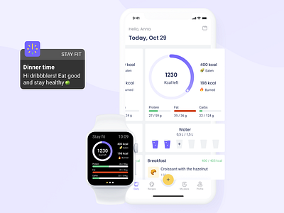 Diet Tracker App apple watch dairy design diet habit tracker ios kcal mobile app nutrition tracking app ui