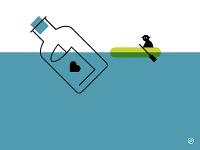 Message accent black boat bottle conceptual geometric heart illustration inktober letter message minimal paddle raft sea shape simple vectober vector water