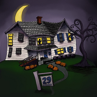 Happy Halloween ghoul halloween hand drawn haunted house illustration lights office pumpkins scary spooky