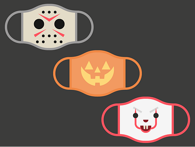 Halloween masks part 1 covid 19 cute flat halloween jason mask pennywise pumpkin spooky vectober vector