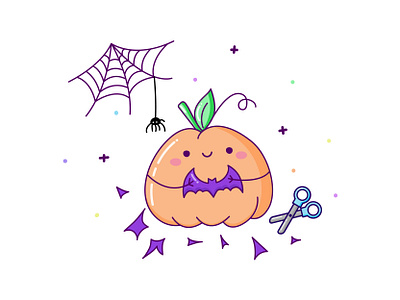 Cute Halloween Pumpkin adobe illustrator bat cartoon cartoon character cartoon illustration cute illustration cuteart dribbbleweeklywarmup flat halloween kawaii kawaii art pumpkin spider spider web trick or treat trick or treat vector illustration