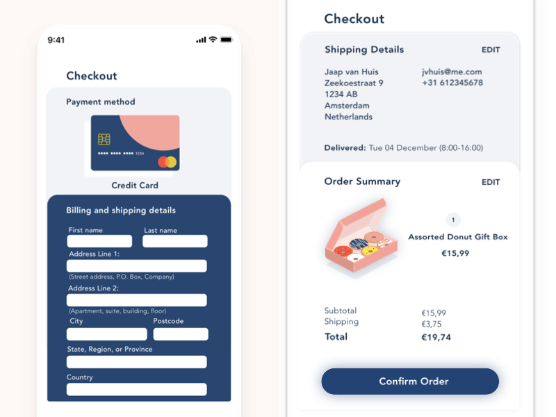 Daily UI Challenge 02: Credit Card Checkout animation checkout credit card dailyui dailyuichallenge donuts principle sketchapp ui ux uxui vector