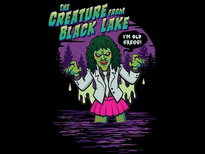 The Creature from Black Lake adventure apparel apparel logo baileys black lake camping creature creature from the black lagoon greg halloween horror love games mighty boosh monster noel fielding old gregg outdoors scary shirt