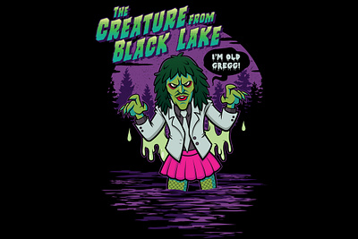 The Creature from Black Lake adventure apparel apparel logo baileys black lake camping creature creature from the black lagoon greg halloween horror love games mighty boosh monster noel fielding old gregg outdoors scary shirt