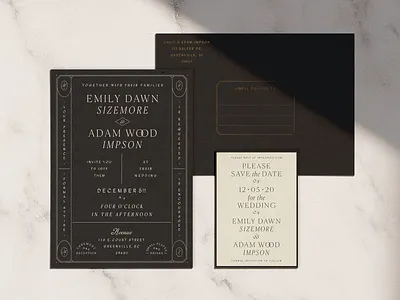 Classic wedding suite black and white card classic deco envelope foil gold invitation letterpress modern print retro save the date stationery vintage wedding