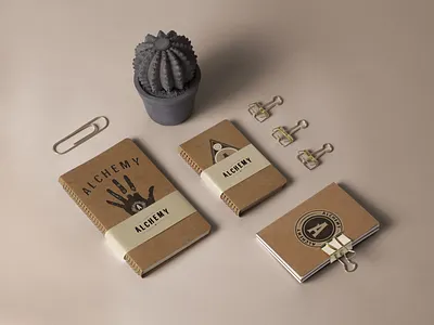 Alchemy Spiral Notebooks badgedesign branding logo logodesign monoline print product design sacred geometry stationary design typography vintage badge